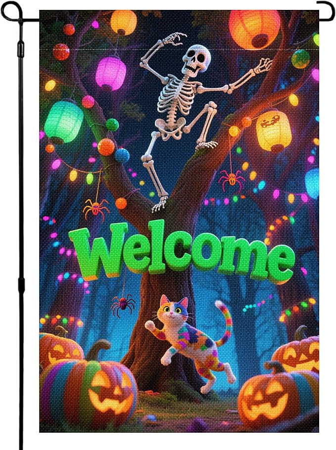 Halloween Garden Flag 12x18 Inch Double Sided, Outdoor Burlap Yard Decor for Porch, Patio, Holiday Decorations, Green2