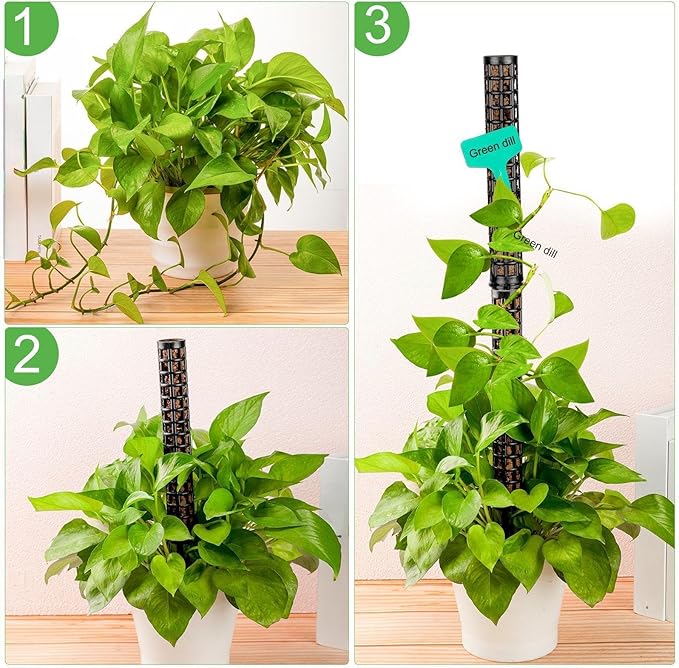 10 Set Plastic Moss Poles for Climbing Plants Indoor Stackable Self Watering Hollow Monstera Plant Support, Moss Not Included(Black)