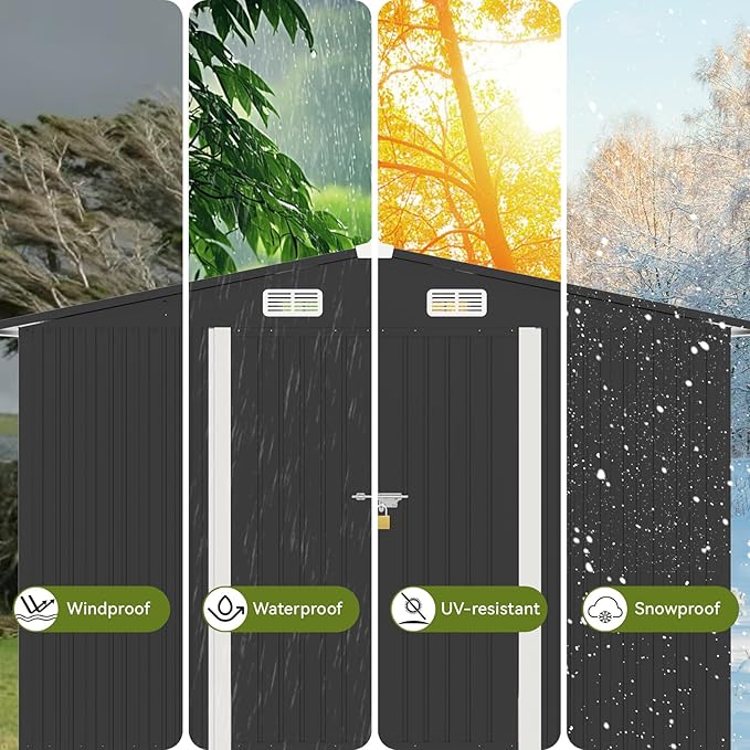 COMHOMA Shed Outdoor Storage Shed Metal,Lockable Doors Tool Sheds with Sloping Roof,Steel Garden Shed with Air Vent for Backyard,Patio,Lawn,Poolside (Grey, 10'*8')