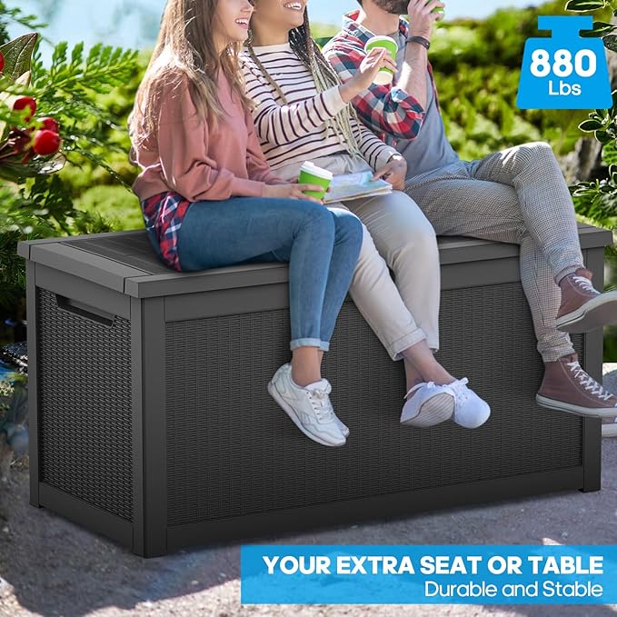 320 Gallon Waterproof Black Deck Box, Lockable Resin Storage Box for Patio Furniture Cushions Garden Tools and Outdoor Delivery Storage