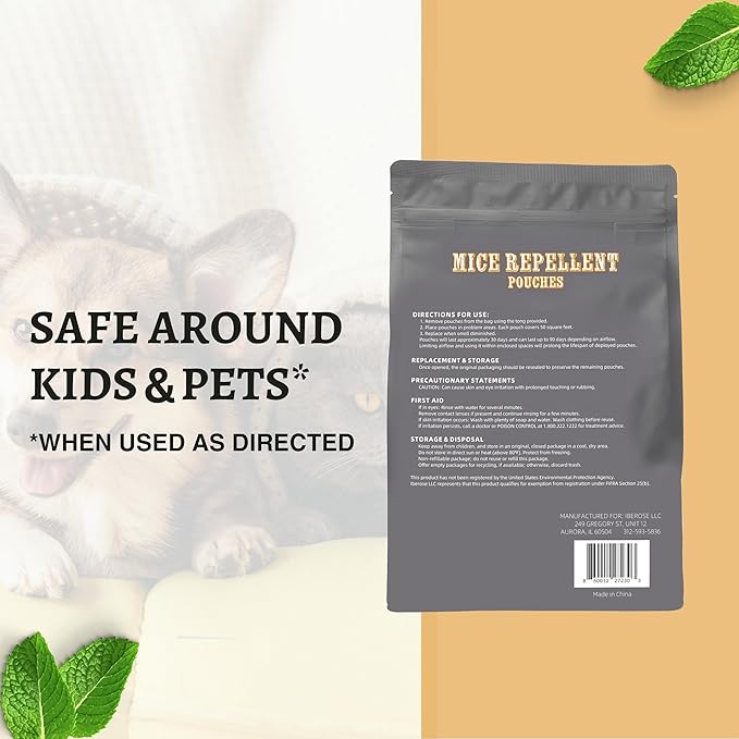 Mouse Repellent Pouches: Naturally Repel Mice with Peppermint Oil from Nesting & Keep Rodents Out of Car/Garage/RV - Extra-Strength Rodent Deterrent
