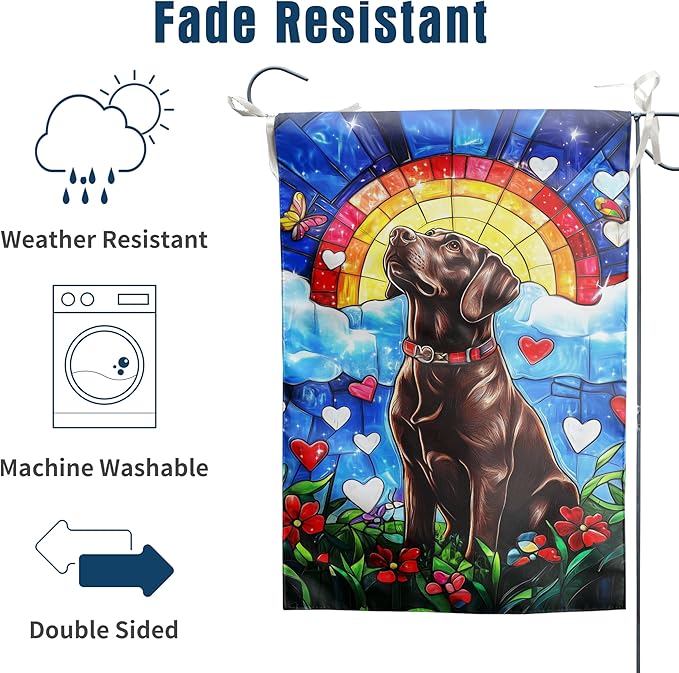 Chocolate Rainbow Labrador Dog Memorial Garden Flag 12x18 Double Sided