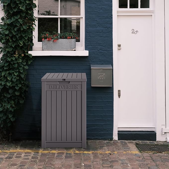 55 Gallon Outdoor Storage Box Waterproof Lockable Resin Deck Box Large, Patio Storage Bin for Pool Accessories Cushion Furniture, Garden Tools, UV-Resistant Outside Delivery Grey