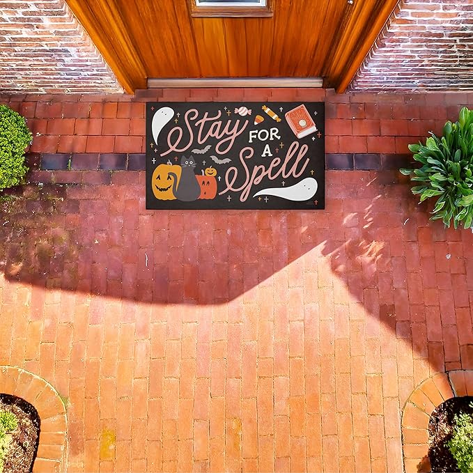 Stupell Industries Stay for Spell Halloween Welcome Printed Outdoor Unwoven Door Mat, Design by Laura Marshall