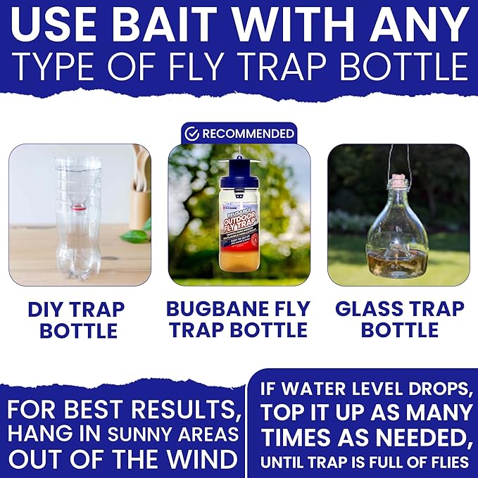 Fly Bait Fly Trap Refill Packets 6x1oz. Non Toxic Dissolvable Granules Work with All Reusable Flies Traps Outdoors Attractant. Flies Trap Bait Magnet Ranch Flytrap Outdoors. Cebo para Moscas