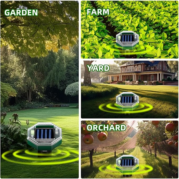 Mole Repellent Solar Powered, 8 Pack Ultrasonic Gopher Vole Repellent Outdoor, Waterproof Sonic Spikes Get Rid for Squirrel, Rat, Mice, Rodent, Skunk Repellent for Lawns Yard