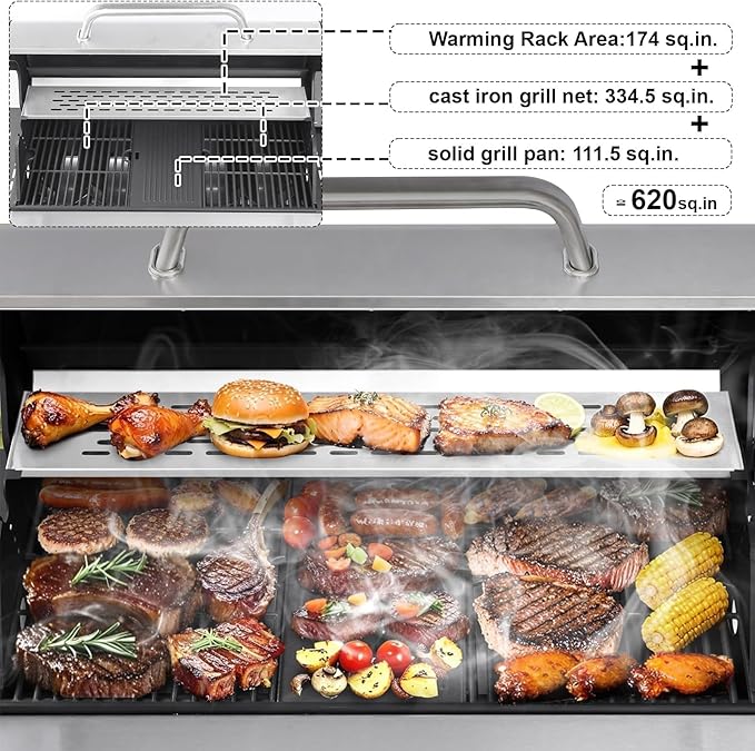 6-Burner Propane Gas BBQ Grill, 2 in 1 Propane Griddle Grill Combo with Porcelain-Enameled Cast Iron Grates & Plate, 65800 BTU with Side Stove for Outdoor Cooking Camping Patio Backyard(6+1 burner)