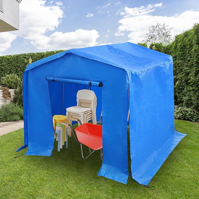 8x8x8 FT Outdoor Storage Shelter Carport, Portable Storage Tent with Roll-up Door, Waterproof Outdoor Carport for Bike, Lawn Mower, ATV Storage (Blue)