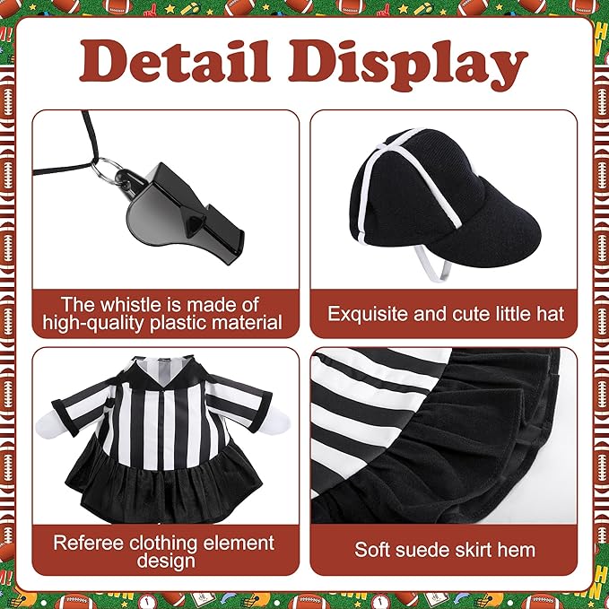 3 Pcs/Set Referee Porch Goose Outfits, Lawn Goose Statue Women Referees Costume, Garden Goose Clothes Referee Dress Hat and Whistle for 23" Statue Halloween Sports Season Outdoor Patio Yard Decor