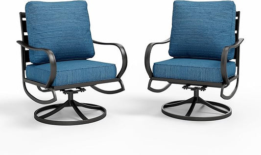 Sophia & William 2 Pieces Patio Furniture Sets Metal Sofa Chairs Patio Cushion Armchairs Swivel Sofa Chairs with Removable Cover for Garden Backyard Poolside Peacock Blue