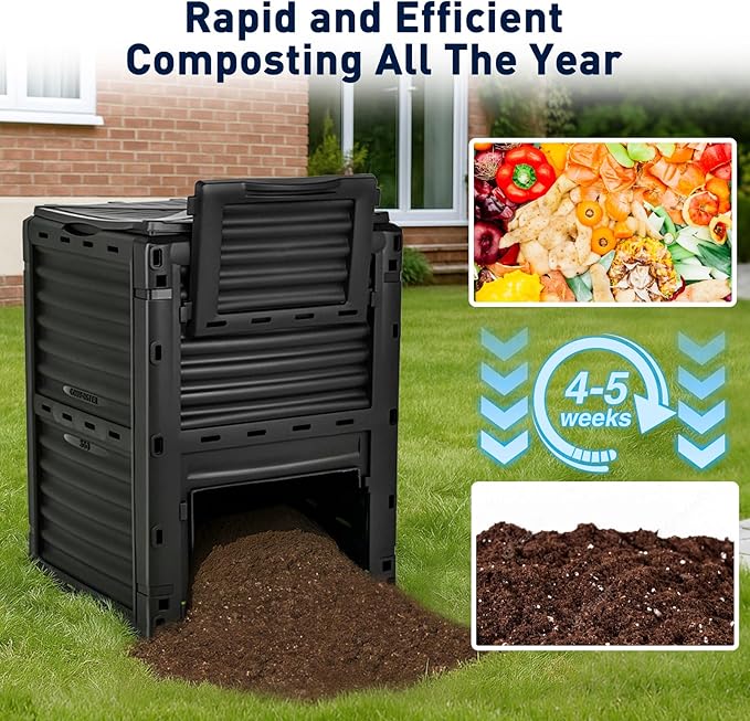 Yesker Outdoor Garden Compost Bin, 80 Gallon BPA-Free Large Capacity Composter for Backyard, Easy Assembly, Fast Fertile Soil Maker, Black