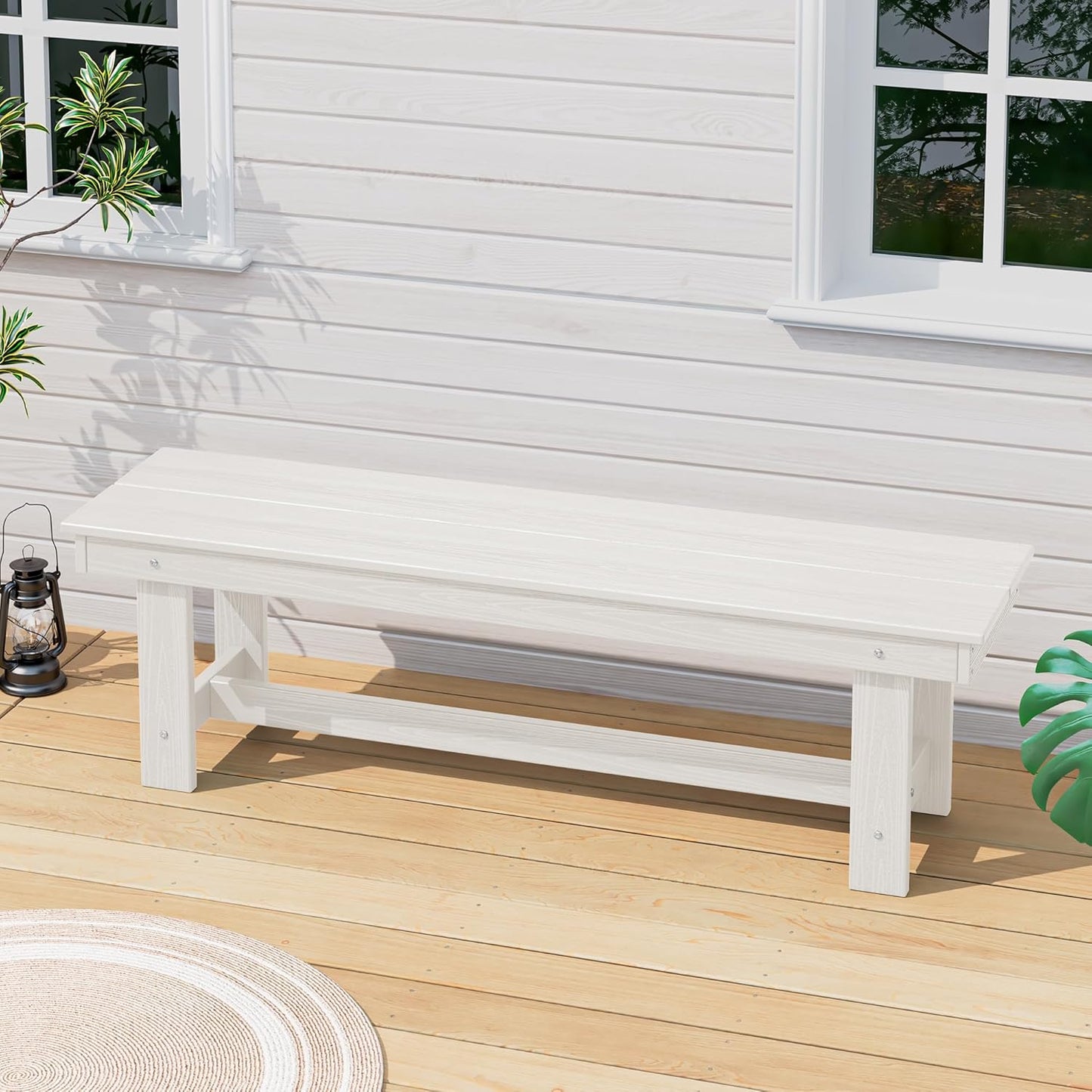 SERWALL 2-Person Outdoor Bench Backless, HDPE Outdoor Benches Weatherproof, 700 Lbs Weight Capacity, Poly Lumber Patio Furniture for Garden, Porch and Park, White