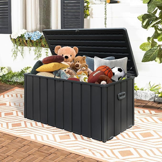 Domi 100-Gallon Outdoor Storage Box – Waterproof, Lockable Storage Cabinet With Resin Lid for Patio Furniture, Garden Tools & Pool Supplies – Large Metal Storage for Cushions, Toys & More