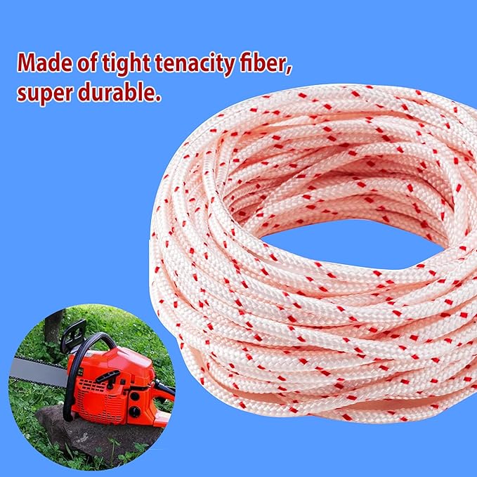 Recoil Starter Rope 6.0mm 10 Meters Gas Engine Pull Starter Replacement Recoil Pull Cord for Lawnmower Chainsaw Generator Red Dot