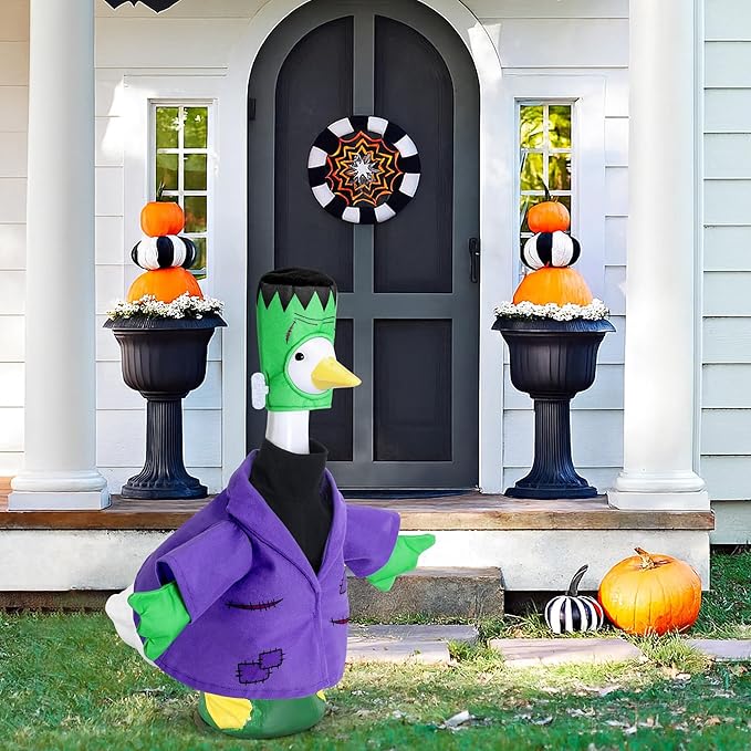 Watayo 2 Pcs/Set Halloween Monster Goose Outfits, Porch Goose Statue Monsters Costume, Lawn Goose Monster Clothes with Hat for 23" Statue Halloween Fall Outdoor Patio Garden Yard Decoration