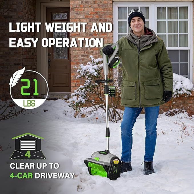 13.5" Electric Snow Shovel, 40V Brushless Cordless Snow Shovel, Includes 2 Pack 4.0 Ah Battery and Charger, Cordless Snow Blower with LED Light, Battery-Powered Snow Removal for Driveway, Patio, Deck