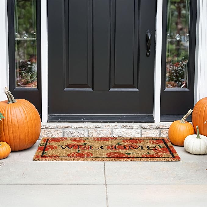 KANKUN Coco Coir Door Mat with Heavy Duty Backing, Welcome Doormat (17" x 30"), Doormat Entrance (Welcome2 - Halloween)