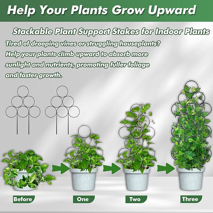 Stackable Metal Trellis for Potted Plants, 8 Packs 15.7 Inch Small Garden Trellis for Climbing Plants Indoor, Pothos Plant Climber Support Indoor Plant Support Stakes, Black