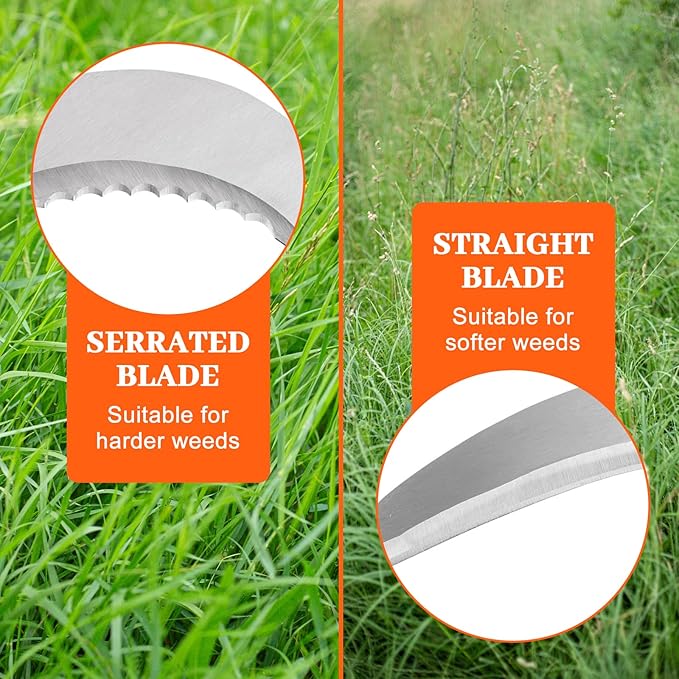Weeding Sickle,Stainless Steel Long Handle Double Serrated Blade Grass Sickle,Stand Up Weeding Tool,Lightweight Sickle Garden Tool for Yards and Gardens