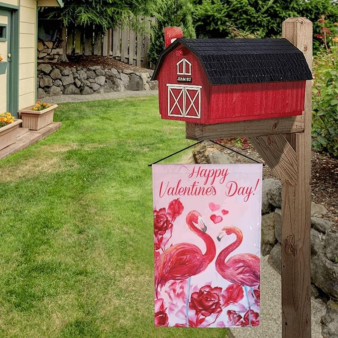 Happy Valentine'S Day Flamingo Rose Garden Flag Welcome Party Outdoor Outside Decorations Picks Home House Garden Yard Decor 12x18 Inch