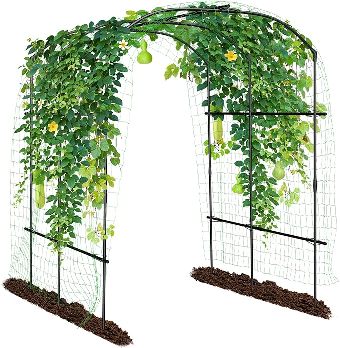 SUNYRISY Garden Arch Trellis, Metal Core Trellis for Climbing Plants Outdoor, 87" x 71" x 75" Tall Archway Tunnel Plant Support for Vine Cucumber Tomato Grape Vegetables Climbing Plants