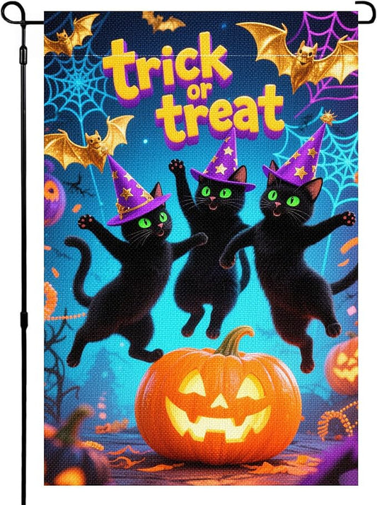 Halloween Garden Flag 12x18 Inch Double Sided, Outdoor Burlap Yard Decor for Porch, Patio, Holiday Decorations, Purple