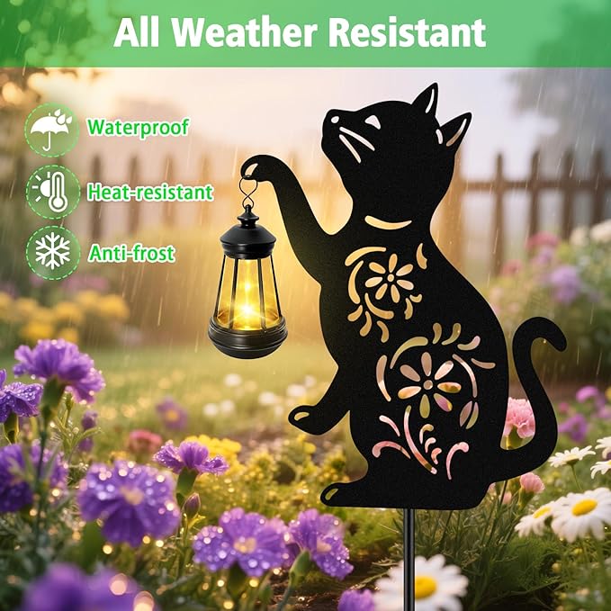 Solar Cat Hanging Lantern Outdoor, Black Cat Solar Lights, Cat Lover Gifts for Women Mom Grandma Birthday,Christmas,Mother's Day,Waterproof Garden Ornaments Decor Outside Backyard,Patio,Pathway