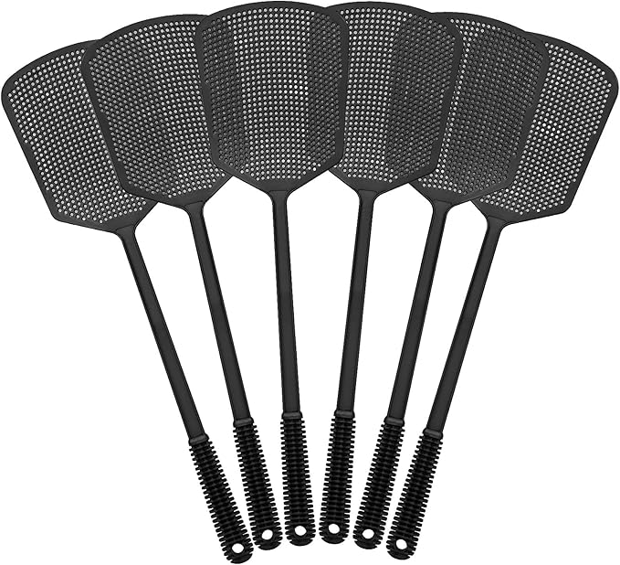 Fly Swatters-Begonia Flexible Heavy Duty Thick Fly Swatters with Bigger Paddle, Black 6 Pack
