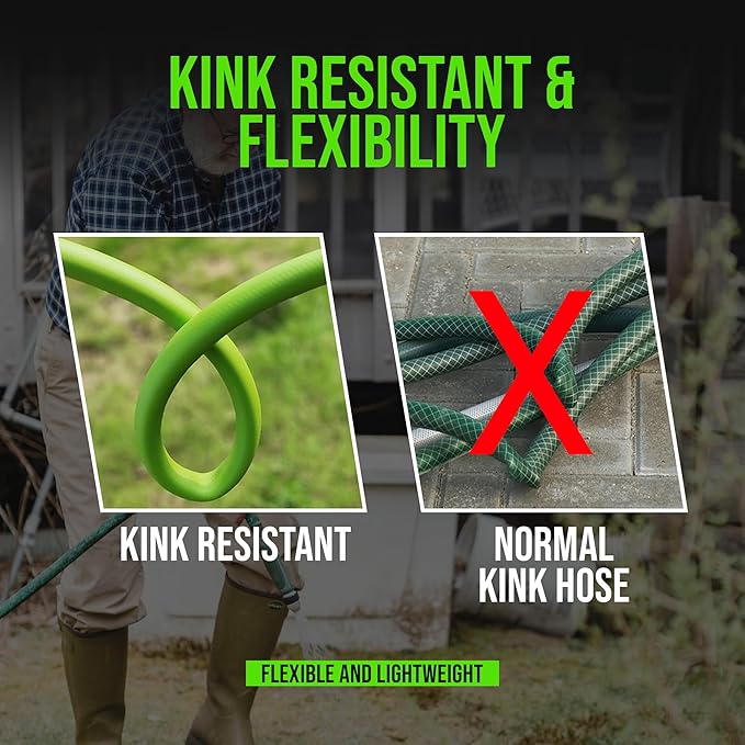 100ft Garden Hose – 5/8 in Lightweight PVC, Flexible, UV-Resistant, Kink-Resistant, 500 PSI Burst Strength, Brass Fittings, Weatherproof Hose for Lawn, Garden, Car Wash, Outdoor Use