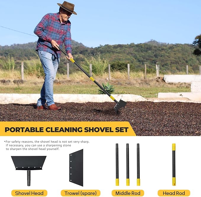 Flat Shovel for Landscaping, Heavy Duty Floor Scraper Long Handle 63", Multifunctional Garden Shovel for Digging, Weeding, Scraping, Ice Remove (2 Blades)