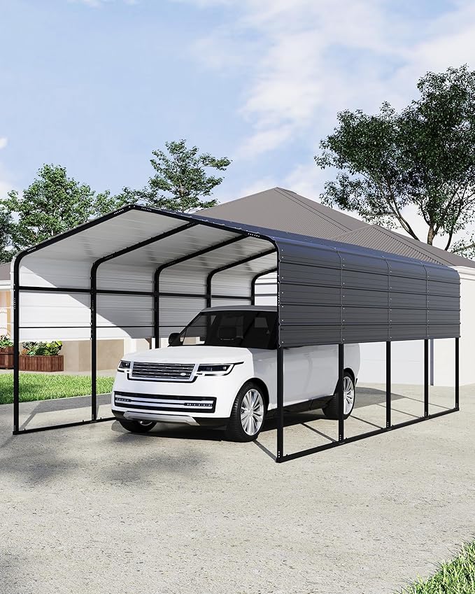 Metal Carport, Outdoor Car Port Canopy with Reinforced Base and Galvanized Steel Roof, Heavy Duty Garage Car Shelter Shade for SUV, Truck, Boats, 13x20 FT