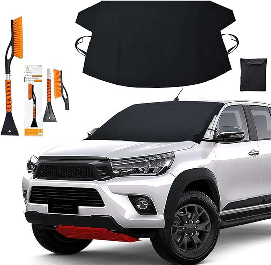 EcoNour Truck Windshield Cover for Ice and Snow (74"x43") | Snow Brush and Ice Scrapers for Car (1 Pack) with Scratch Free Bristle Head | Winter Car Kit for Pickup Trucks, Fullsize SUVs