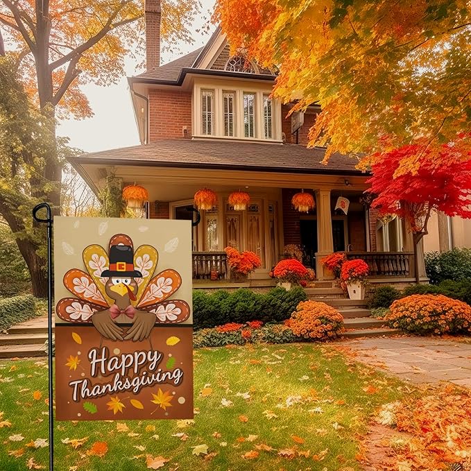 Happy Thanksgiving Garden Flag Turkey Thankful Fall Yard Flag Autumn Happy Harvest Garden Flags Double Sided Yard Decorations Holiday Outdoor Flag 12x18 Inch