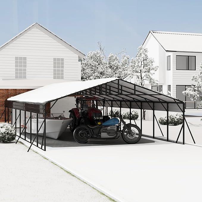 20x40FT Metal Carport Kits with Galvanized Steel Roof, Heavy Duty Metal Roof Carport with Enhanced Base, TallMetal Carports Kits Garage for Tractors, Pickup, Boat, Car