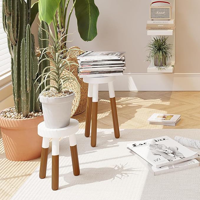 9" Rubber Wood Plant Stool, Wood Accent Stool, Reverse Dipped (12" Tall)