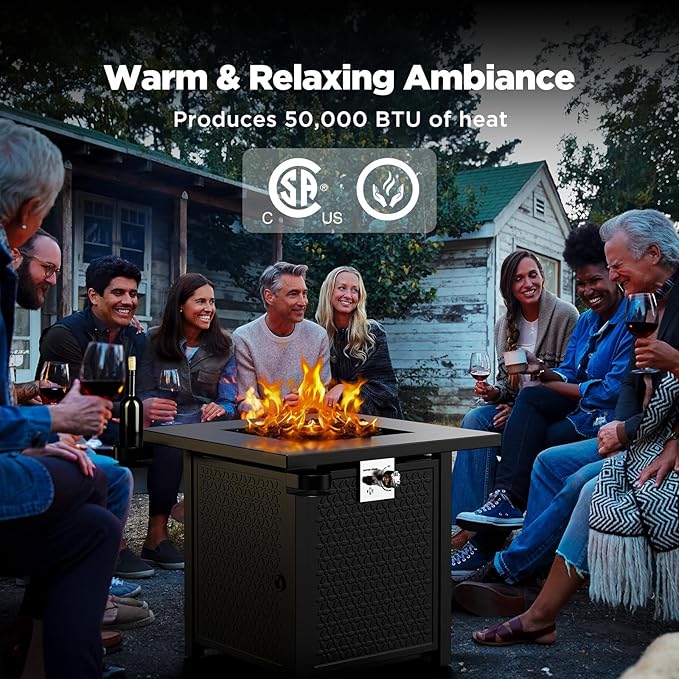 Ciays Propane Fire Pit, 28 inch Fire Pit Table with Two Cup Holders, 50,000 BTU Steel Gas Fire Pit with Pulse Ignition System, Perfect for Patio, Garden & Backyard Gatherings, CIFPT11B, Black