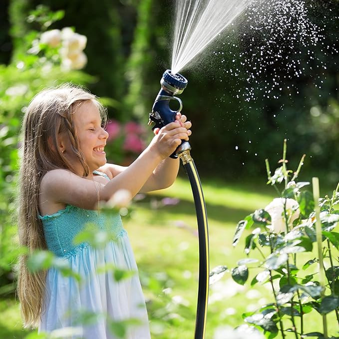 Solution4Patio Long Black Garden Hose 3/4 in. x 50 ft. -Heavy Duty Durable Flexible Lightweight Water Pipe -Brass Aluminum Ends for Household & Commercial -Kink Free, No Leaking, Male/Female Fittings