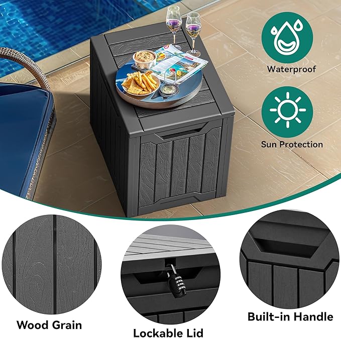 YITAHOME 31 Gallon Resin Deck Box Outdoor Storage Box and Waterproof Package Delivery Box with Lockable Lid for Patio Furniture, GardenTools, Pool Supplies, Black