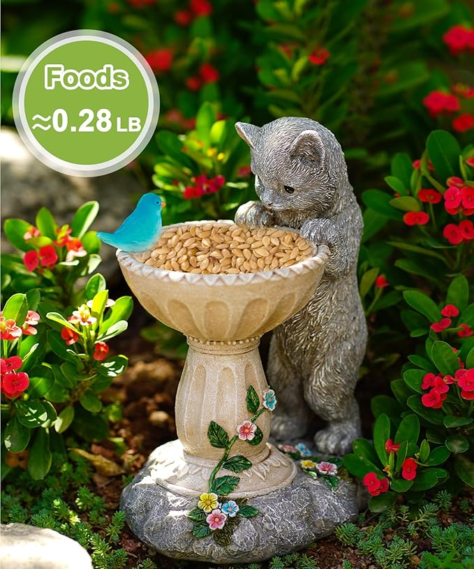 Nacome Cat Birdbath Garden Decor: Outdoor Statues Ornaments for Outside Decorations Yard Art Lawn Porch Patio Balcony - Birthday Gifts Choice for Mom Grandma Women Lover