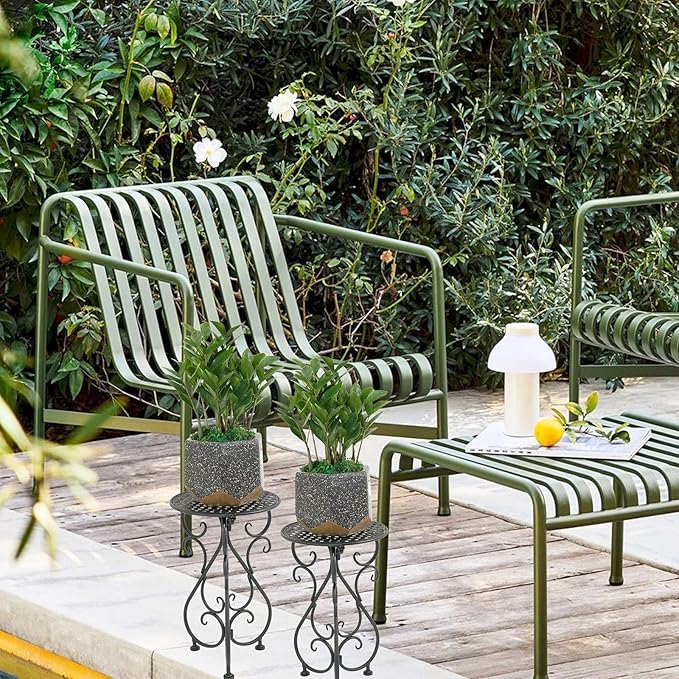 Metal Plant Stands 2 Pack, Heavy Duty Plant Pedestal 17" Tall, Single Flower Pot Holder for Indoor, Outdoor, Patio, Porch, Garden, Balcony, Black