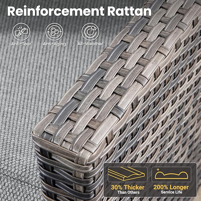 ovios Patio Furniture Set, 9 Pieces Outdoor Wicker Sofa Couch with 6 Chairs, Ottomans and Comfy Cushions, All Weather High Back Rattan Conversation Set, Dark Grey