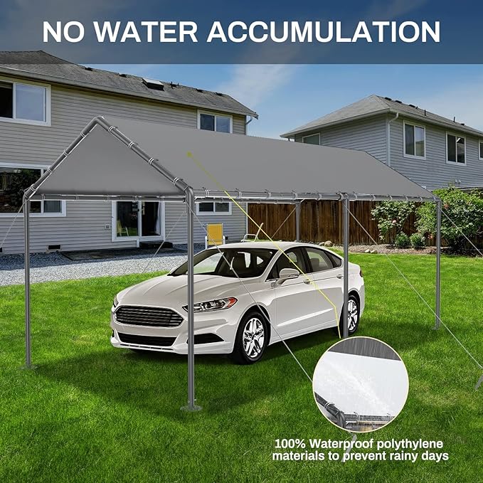 Carport 10x20ft Heavy Duty Car Tent, Portable Garage, Car Shelter, All-Season Tarp Tent for Car, Party，Grey