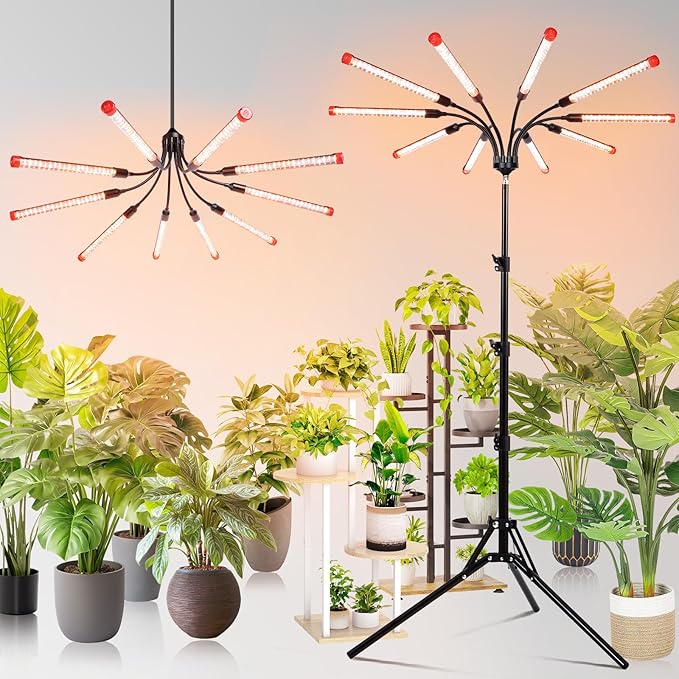 Gamechanger! 90W, NOT 24W, Bright Beyond Your Imagination, 10Head Stand Grow Lights for Indoor Plants, Big Coverage Full Spectrum LED Plant Grow Light for Bonsai Tree, Tall Plant, 4,8,12 Hr Timer