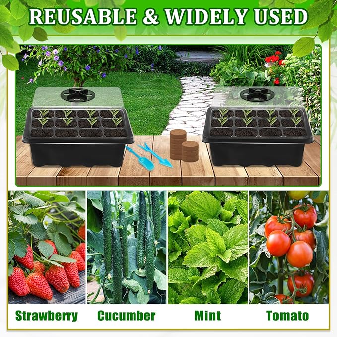 Halatool Seed Starter Kit, 3 Pack 36 Cells Black Seedling Starter Tray with 40 PCS Coco Coir Pellets for Seedlings, Organic Seed Starting Soil Pods for Planting Vegetables Flowers Herbs