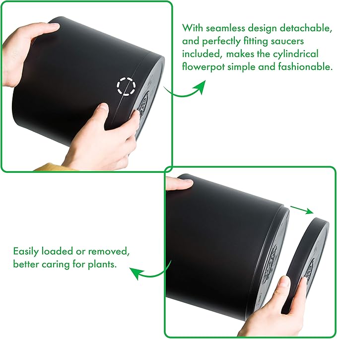 D'vine Dev 8 Inch 10 Inch 12 Inch, Set of 3 Plastic Planter Pots for Plants with Drainage Hole and Seamless Saucers, Black Color, X-Large, 74-V-B-5