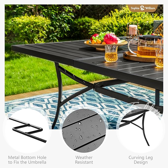 Sophia & William 9 Pieces Patio Dining Set for 8, 60" Large Square Patio Table and Rattan Chairs Set, All Weather Outdoor Dining Set, 8 People Metal Patio Table Set for Outside, Black Tabletop