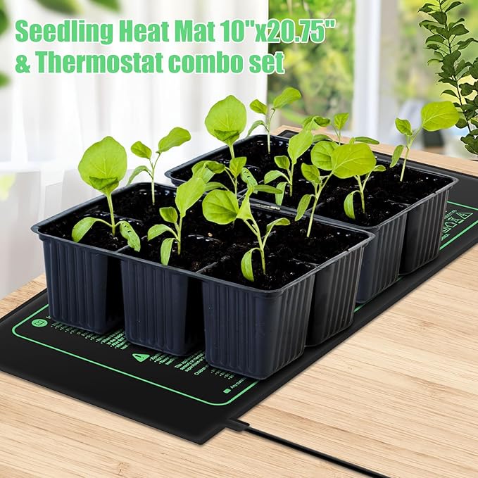 ROCEEI 2 Pack Seedling Heat Mat with Digital Thermostat Controller 10 x 20.75 Inch Waterproof Plant Seedling Heat Mat for Germination, Hydroponics, Brewing, Breeding, Indoor Gardening and Greenhouse