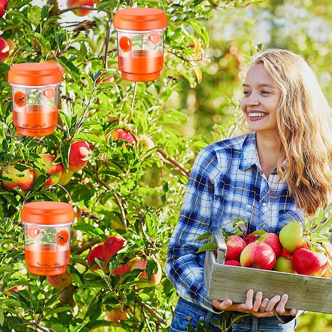 Qualirey 6 Pcs Wasp Traps for Outdoors Wasp Killer Hanging Bee Traps Reusable Fly Bee Killer for Indoor Outdoor Patio Garden Home (Orange)