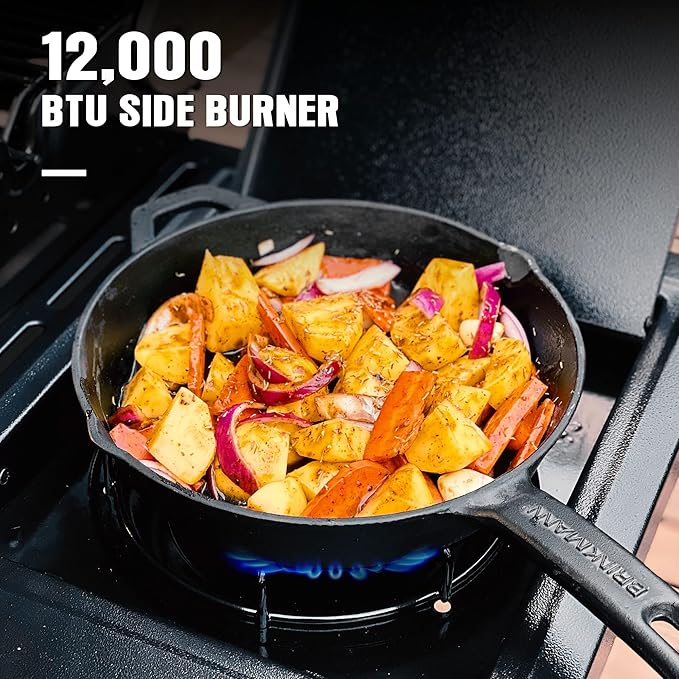 MASTER COOK 4 Burners Gas Grill, 52,000 BTU Cabinet Grill, Propane Grill, with Side Burner, Built with Stainless Steel, Silver&Black