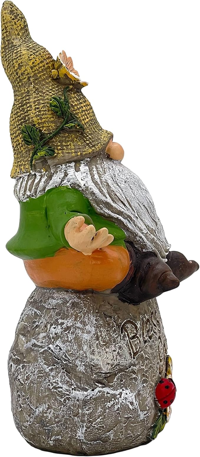 Galt International Bless This Garden Stone Meditating Garden Gnome Statue 8" - Hand Painted Décor for Outdoor Patio Lawn Ornaments Birthday Housewarming Gift